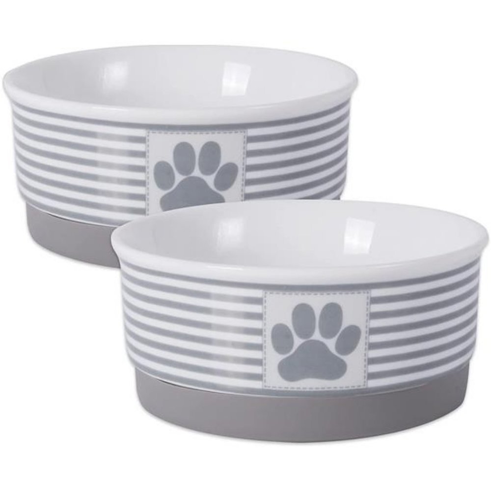 Bone Dry Paw & Patch Ceramic Pet Collection, Small Set, 4.25x2", Gray, 2 Piece